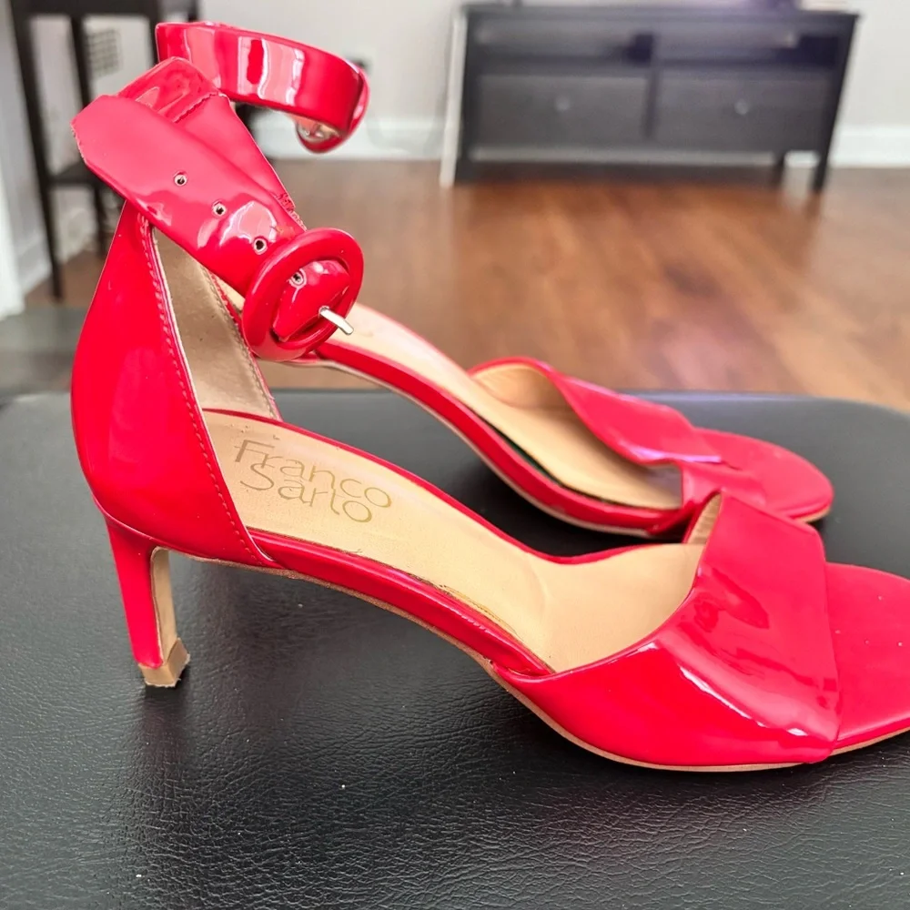 Franco Sarto Red Patent Ankle-Strap Heels